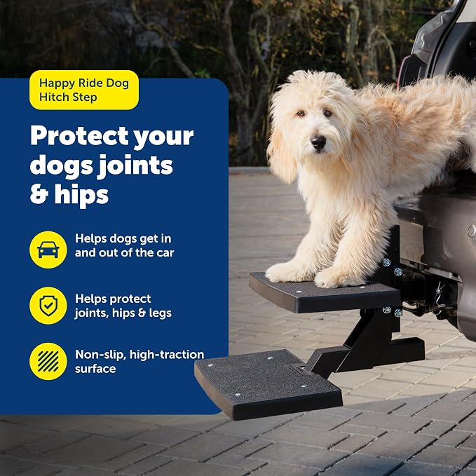 PetSafe Happy Ride PupSTEP HitchStep Dog Stairs, Folding Steps for Truck & SUV Hitches, For Medium to Large Dogs | Folding Hitch-Mounted Steps for Trucks & SUVs, No-Slip Traction Surface, Built for Medium to Large Dogs up to 200 Lb