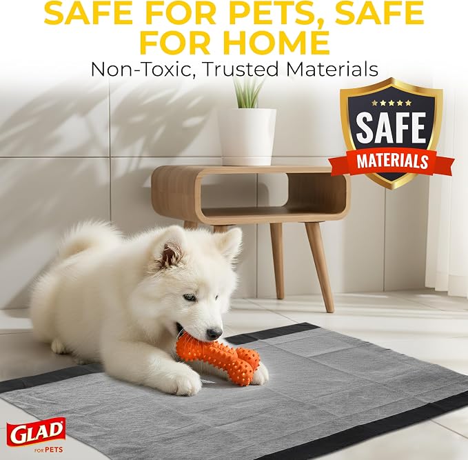 Glad for Pets Extra Large Charcoal Training Pads for Dogs and Puppies, Activated Carbon Odor Control, 6-Layer Absorbent Leak-Proof Pee Pads with Pheromone Attractant, 28 x 30 in, 30 Count