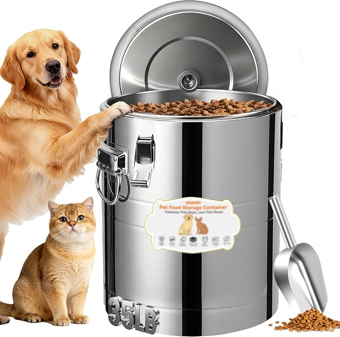 UPSKYPET35lb Dog Food Storage Container, Stainless Steel, Stainless Steel