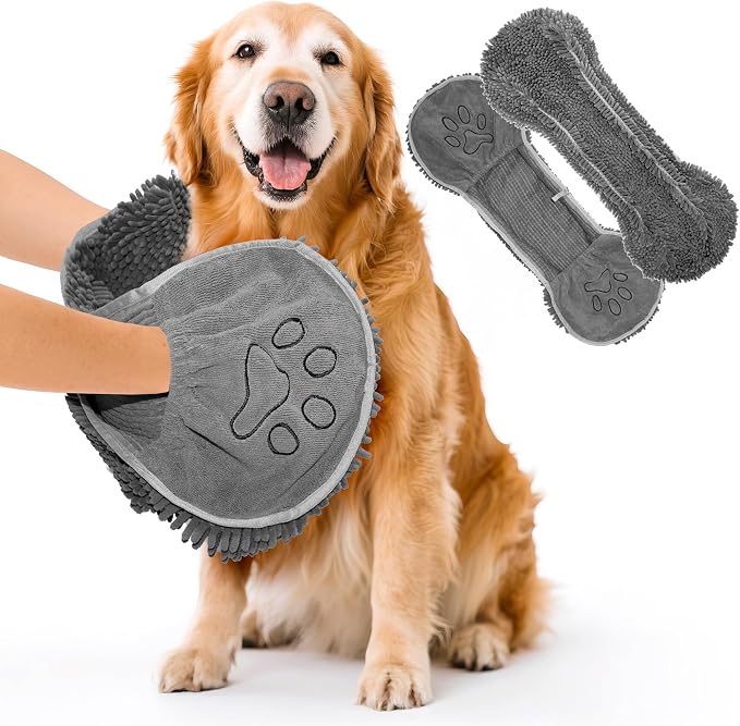 Doggy Dryer, Quick Dry Dog Towel, Microfiber Super Absorbent Dog Bath Towels for Drying Dogs Large & Small, Pet Towel with Hand Pockets, Soft & Durable Puppy Towel, Machine Washable-Grey 32"x14"