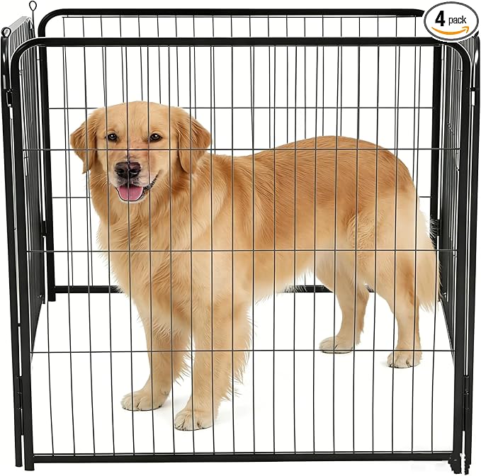 Simple Deluxe Dog Playpen, 32in 4 Panels, Black