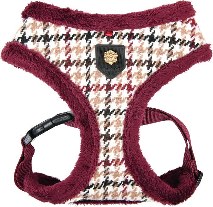 Puppia Kent Dog Harness Over-The-Head Warm Winter Houndstooth Pattern Adjustable Chest for Small and Medium Dog, Wine, X-Large
