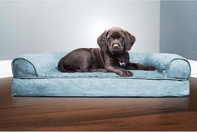 Furhaven Orthopedic Plush &amp; Suede Sofa Dog Bed - Medium (up to 35 lbs), Gray