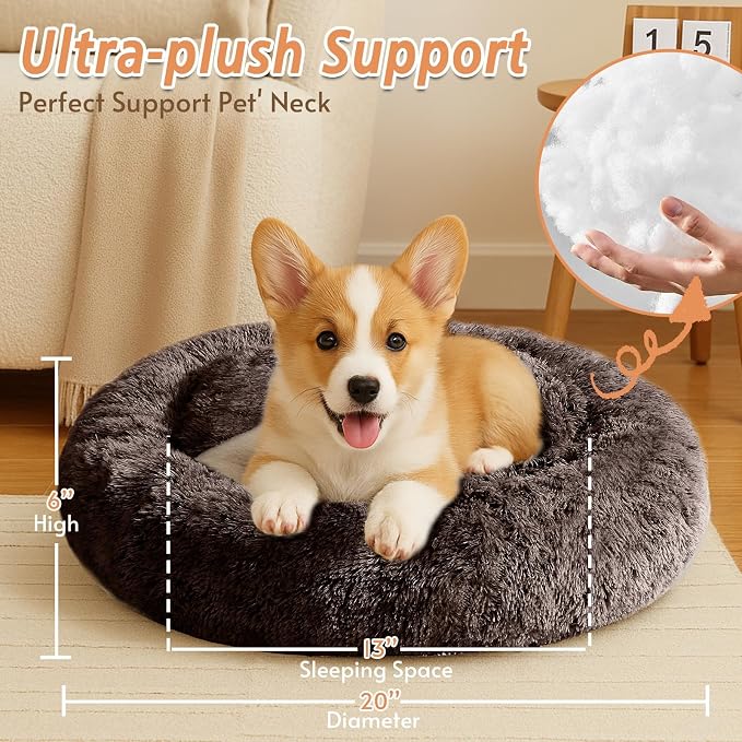JOLLYVOGUE 20" Calming Donut Dog & Cat Bed