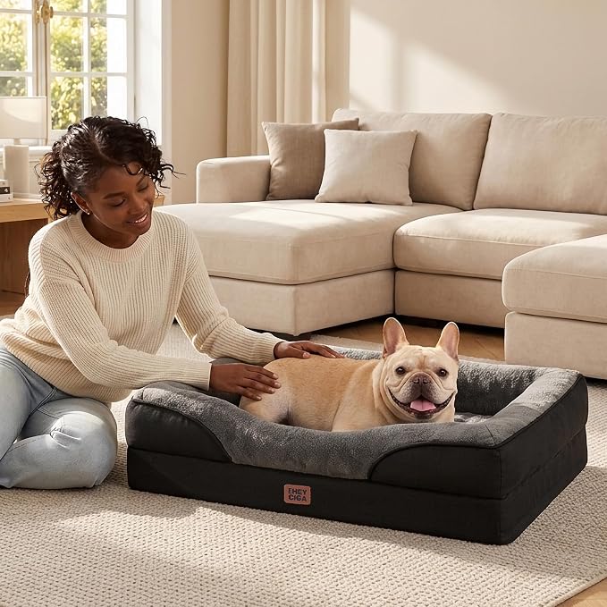 EHEYCIGA Orthopedic Memory Foam Dog Bed - Large 36x27in, Grey/Black