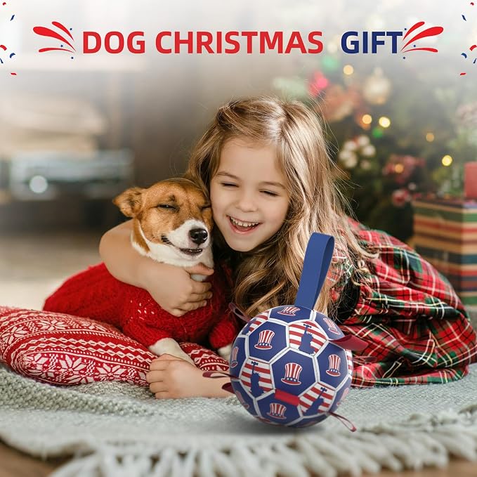 Diman Dog Balls, 6 Inch Dog Soccer Ball with Straps, Independence Day Gift | Outdoor Dog Ball Toys for 20-40 lbs Dogs, Soccer Ball for Dogs with Straps for Tug of War, Pet Birthday Gift