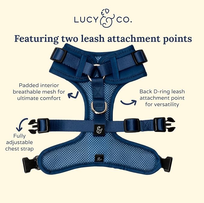 Lucy & Co. The Bolt of Lightning No-Pull Dog Harness for Dogs – Vest to Stop Pulling & Walk Easy – Comfortable Leash Training Product w/Adjustable Chest & Neck Straps - Navy - Large