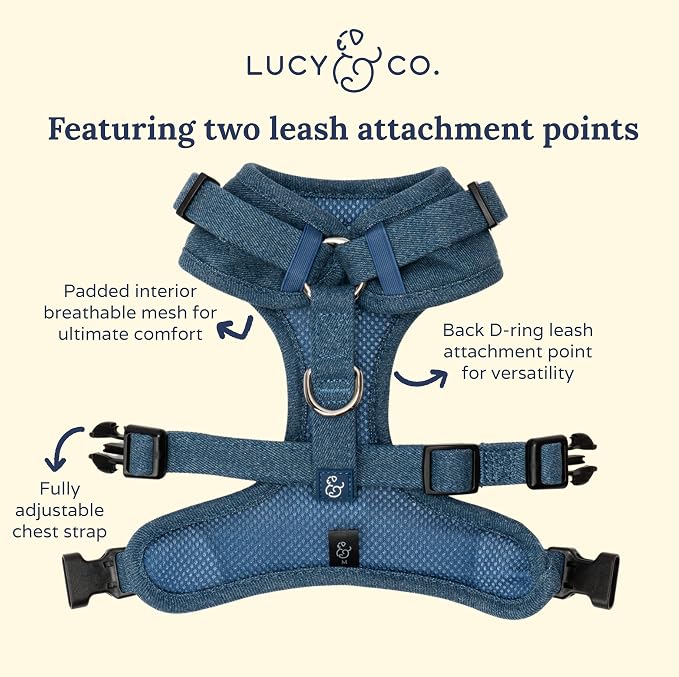 Lucy & Co. The Giddy Up No-Pull Dog Harness for Dogs – Vest to Stop Pulling & Walk Easy – Comfortable Leash Training Product w/Adjustable Chest & Neck Straps - Blue Demin Cowboy - X-Large