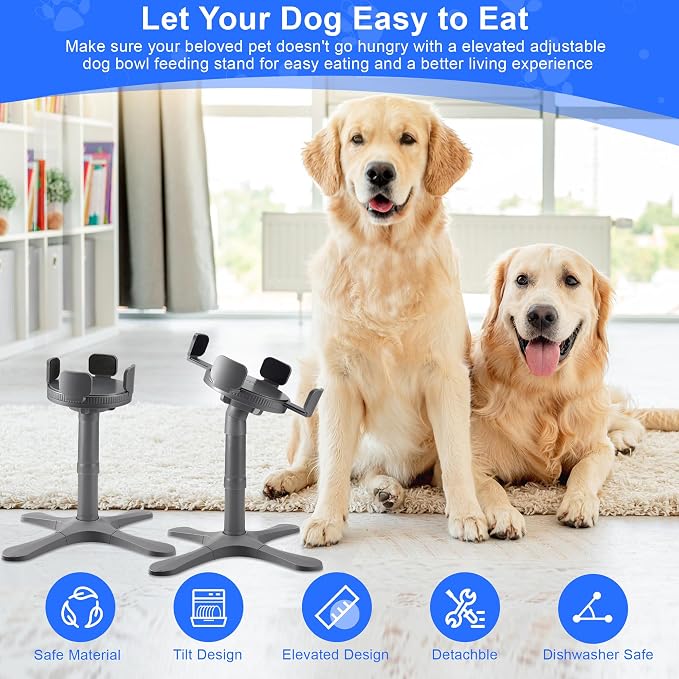 Dog Bowls,Elevated Adjustable Dog Bowl Stand with 3 Heights & Tilted Feeding Design, Raised Stand Compatible with Medium & Large Breeds(1 Pack) Grey