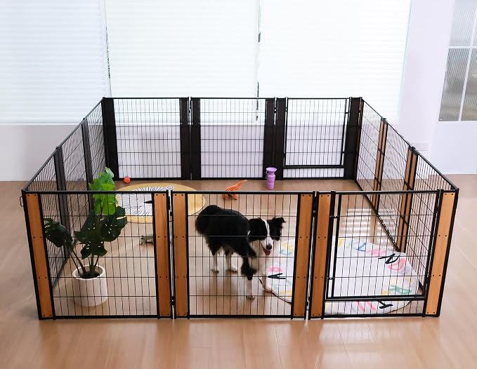 Heavy Duty Dog Playpen, 32in H Door Panel, Black