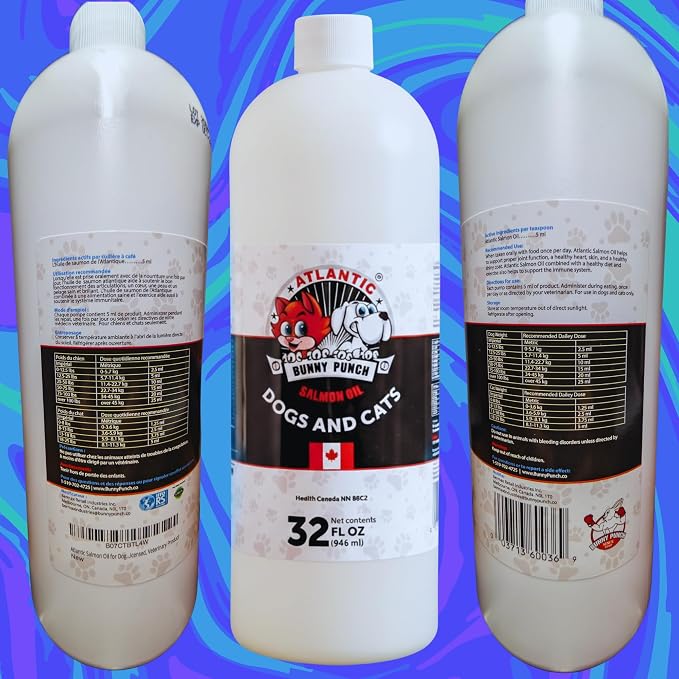 Bunny Punch Pure Atlantic Salmon Oil for Dogs & Cats - Liquid Food Topper - 32 oz