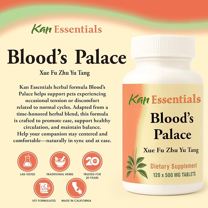 Kan Herb Company Blood’s Palace – Traditional Chinese Herbal Blend to Support Circulation, Liver Qi, Emotional Balance, and Overall Wellness, Herbal Supplement Tablets for Pets, 120 Tablets
