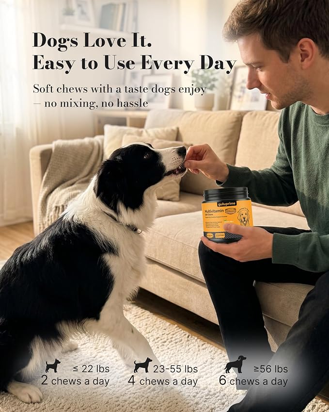 Dog Multivitamin Soft Chews, Daily Vitamins for Dogs, 120 Count | Dog Vitamins & Minerals for Heart & Vision Support, 23 Active Ingredients with CoQ10, Taurine, Lutein & Omega-3 Fish Oil