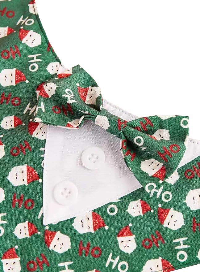 Adjustable Plaid Christmas Dog Tuxedo Bandana with Bow Tie, Large, XS