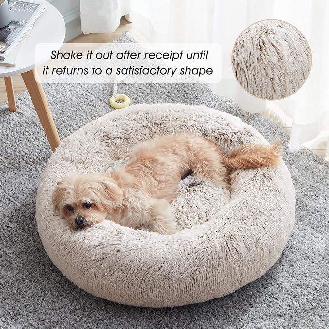 Western Home Calming Donut Small Medium Pet Dog Bed Washable,27"White Khaki
