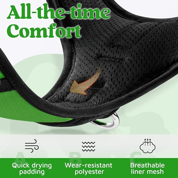 rabbitgoo Dog Harness for Large, No Pull 3 Buckles Easy On & Off | Soft Padded, Walking with Control Handle, Adjustable and Reflective, Green, X-Large