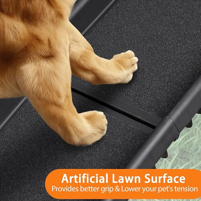 62 Inches Folding Dog Ramp for Cars Trucks SUVs Portable Pet Ramps for Large Dogs Non-Slip Stairs Step Ladder with Raised Siderails, Black