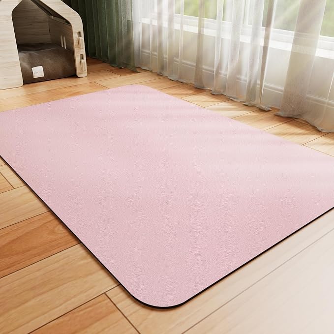HotLive Dog Food Mat - Absorbent Cat Mat for Food and Water, No Stains Pet Feeding Bowl Mat, Easy to Clean Pet Placemats, Quick Dry Dog Water Dispenser Mat for Messy Drinkers | Pink 18"x34"