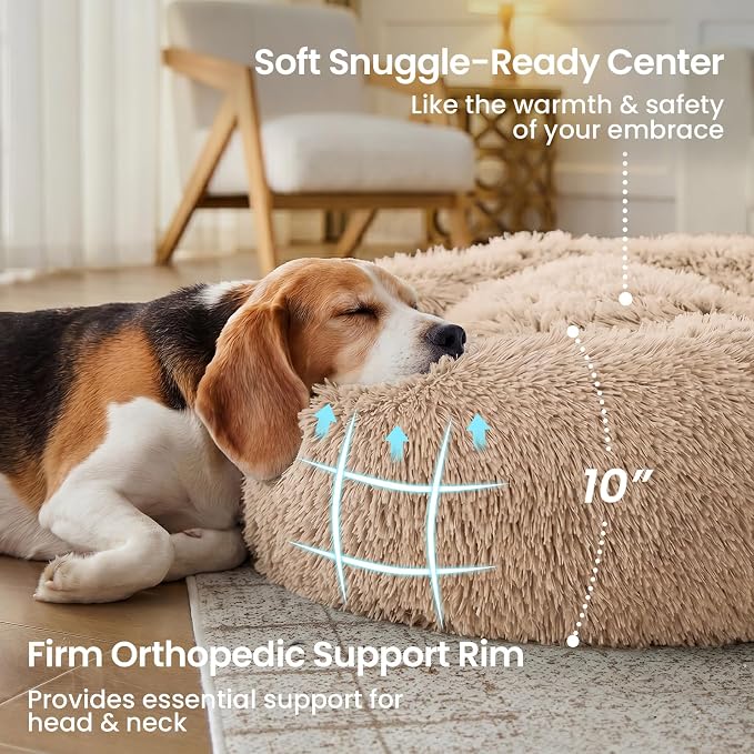 JOLLYVOGUE 45" Calming Donut Dog Bed, Camel