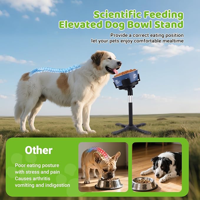 Elevated Dog Bowls for Large and Extra Large Dogs,Adjustable Width Dog Bowl Stand for 5.5-9.5" Wide Bowls,Food and Water Feeder,Single Holder with Tilted Height Adjust 12.4''-18.9''(with Bowl)