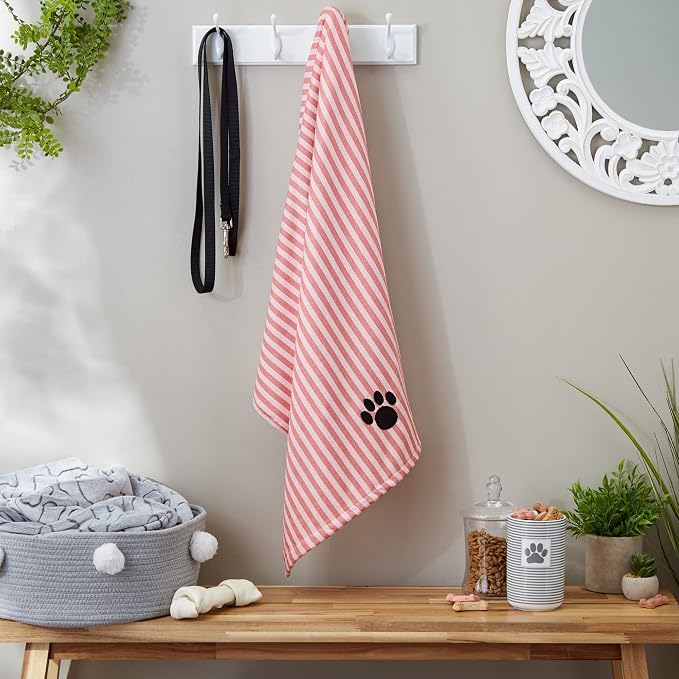 Bone Dry Pet Grooming Microfiber Towel, Striped Collection, X-Large, 41x23.5, Rose (Pack of 2)