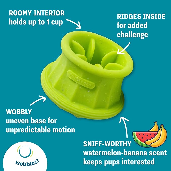 Flex-Force Interactive Treat Dispensing Puzzle Dog Toy for Enrichment, Holds Wet & Dry Food, Wobble Base, Lickable, Freezable & Dishwasher-Safe, Watermelon-Banana Scent, All Breeds, 4.3"