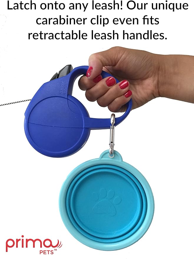 Prima Pet Expandable Collapsible Silicone Bowl with Clip, 1.5 Cups, Aqua