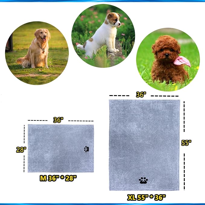 Dogvingpk Medium Dog Towel 2 Pack, Super Absorbent Soft Quick Drying Microfiber Pet Bath Towels for Medium & Small Dogs (M-36" * 28", Grey and Brown)