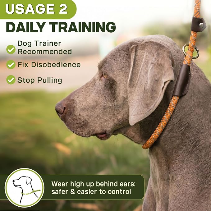 Fida Slip Leads for Dogs, 4 FT x 1/2" Dog Leash Heavy Duty Comfortable Strong Rope Lead for Large, Medium Dogs, No Pull Pet Training Leash with Highly Reflective,Orange