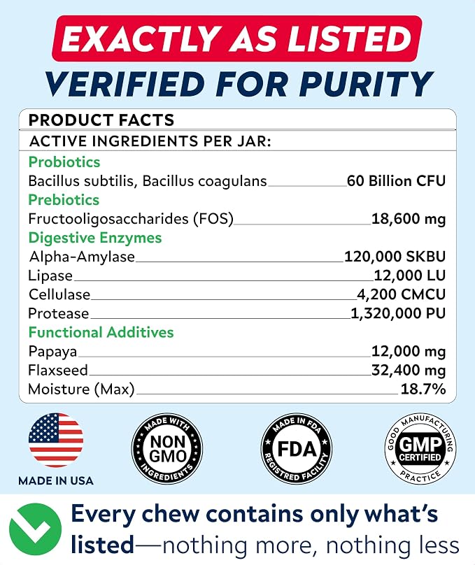 STRELLALAB Advanced Dog Probiotics Chews - 60 Billion CFU per jar