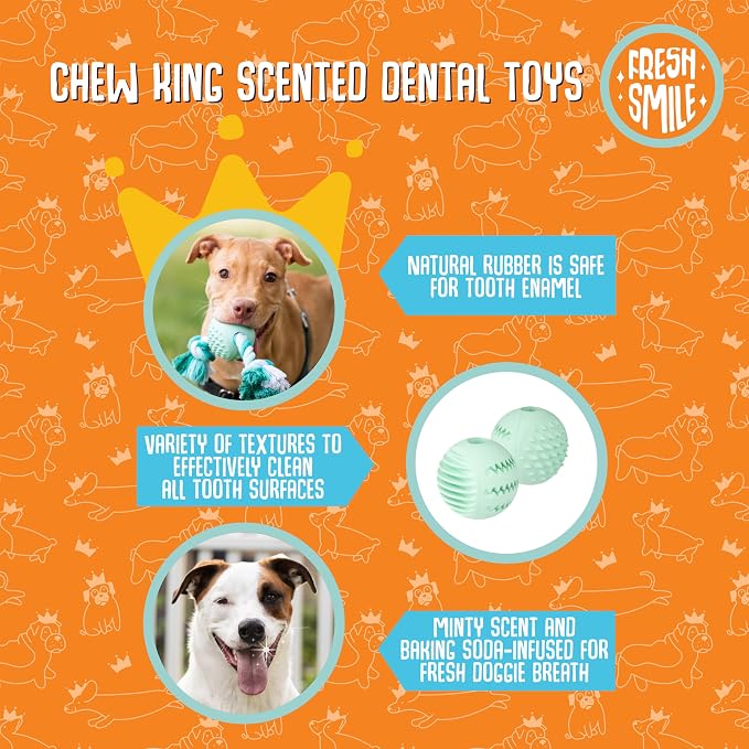 Chew King by Mammoth Dental Dog Toy Collection, Fetch Ball Clinically Proven to Remove Plaque, 2.5" Dental Ball