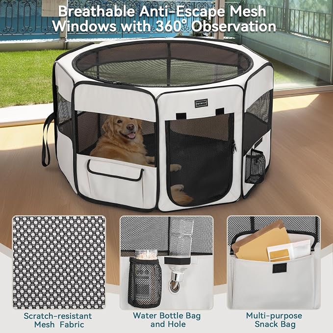 PETSFIT Dog Playpen, 45.5in, Jump-Proof 28.5in H