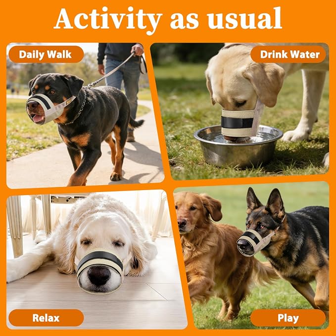 Adjustable Dog Muzzle, Fabric Medium Large Dog Muzzle Anti Biting | Soft & Sturdy, Prevents Fierce Barking Chewing, Grooming Walking Vet Visits Nail Care Use, Allows to Pant & Drink | Khaki, M