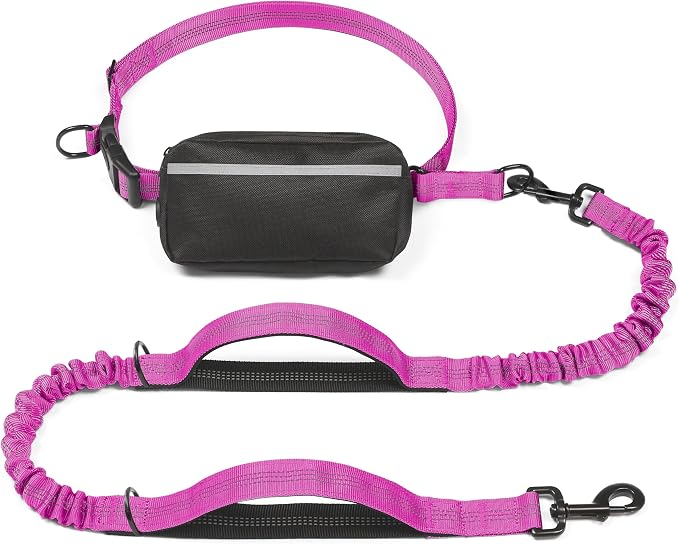 iYoShop Hands Free Dog Leash with Zipper Pouch, Large, 25-120LB, Very Berry | Waist Leash, Dual Padded Handles, Shock-Absorbing Bungee, Adjustable Waist Belt, Walking and Running