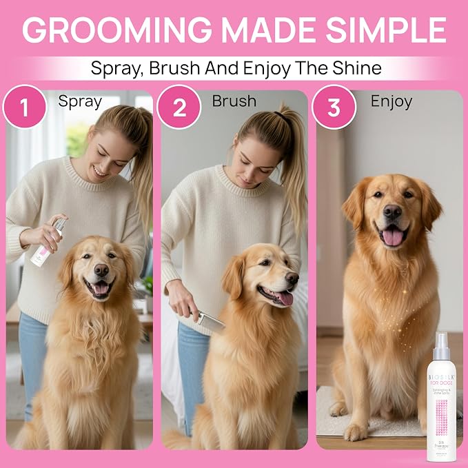 BioSilk for Dogs Silk Therapy Detangling and Shine Spray, 8 Fl Oz, 2-Pack | pH-balanced, paraben-free leave-in mist with silk and vitamins, dematting spray for all coats and breeds