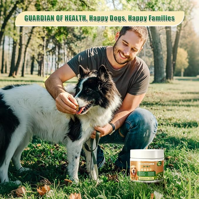 24-in-1 Dog Multivitamin Chews - Bone Shape, Duck Flavor - with Biotin, Taurine & Prebiotic FOS for Skin, Coat, Heart, Gut & Joint Support - for Puppies, Adults & Senior Dogs (30 Soft Chews)