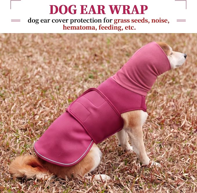 ROZKITCH Dog Anxiety Calming Hoodie, Soft Neck Wound Cover with Long Turtleneck, Breathable Anti-Anxiety Vest for Vet Visits with Adjustable Fit Rosered M