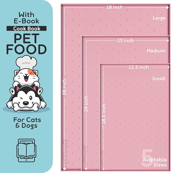 Dog Food Mat - 28x18 Raised Edges Dogs Mat for Food and Water Prevent Spill, Waterproof Cat Food Mats Protect Floors, Easy Clean Dog Bowl Mats for Food and Water, Silicone Pet Feeding Placemats Pink