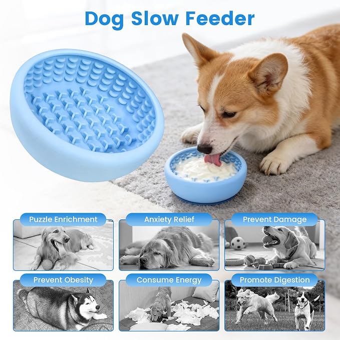 Dog Lick Bowl,Freezeable Anxiety Relief Non-Slip Silicone Treat Bowl,Durable Anti-Choking Long-Lasting Enrichment Slow Feeder Licking Mat for Small Medium Breed, BPA Free Silicone Dishwasher Safe