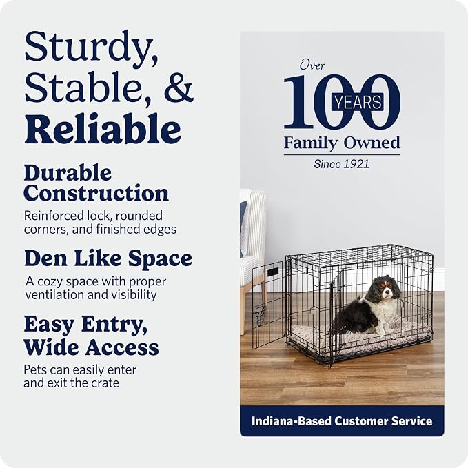 MidWest Homes for Pets 30-Inch iCrate for Medium Breeds, 21-40 lbs, Double Door Folding Dog Crate with Divider Panel, Leak-Proof Tray & Secure Latches, Portable, Durable & Easy to Assemble