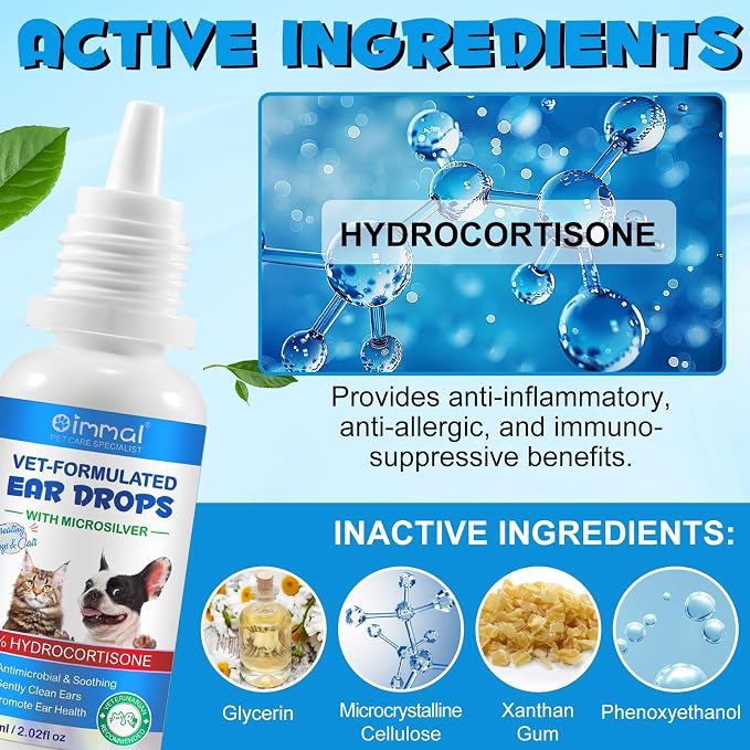 Cat & Dog Ear Infection Treatment Drops with 1% Hydrocortisone