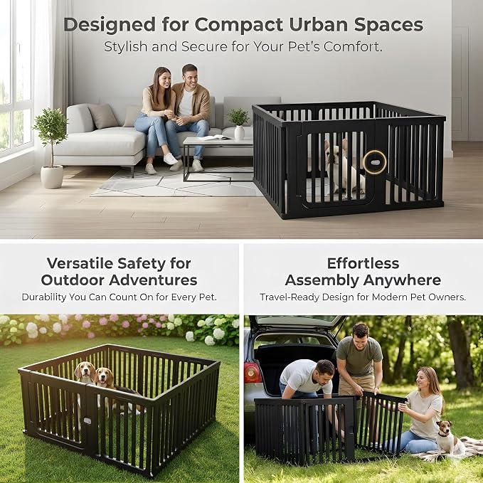 11 Panels Plastic Dog Playpen, Expandable & Durable Pet Fence - Indoor & Outdoor Portable with Secure Locking Door, Durable Safety Play Pen with Puppy, Cat, Small Animal(Black, 23.62" H)