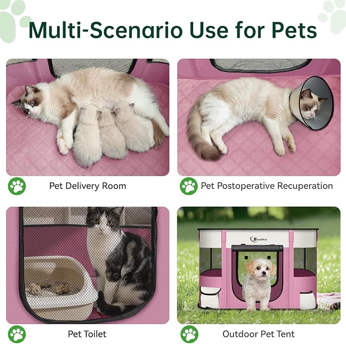 Dog & Cat Playpen with Carrying Case, Small, Pink with Pad