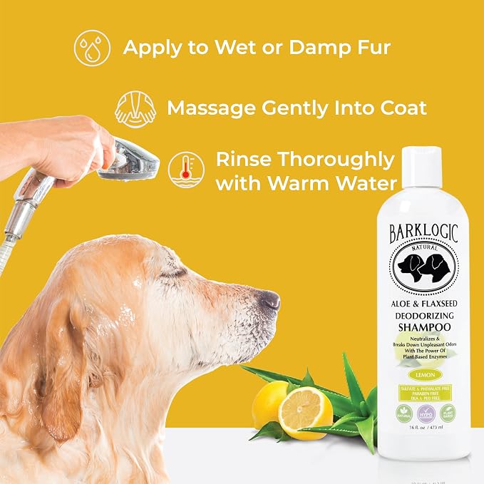 BarkLogic Dog & Puppy Deodorizing Shampoo, 16oz, Lemon, Made in USA