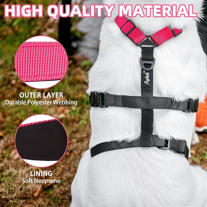 PUPTECK Escape Proof Dog Harness - No Pull Soft Padded Full Body Pet Halter Harness with Lift Handle for Small Medium Large Doggies Walking Hiking Hunting, Deep Pink & Black, XL