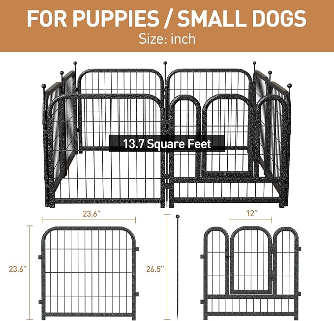 Metal Dog Playpen, 24in 8 Panels, Black-Silver