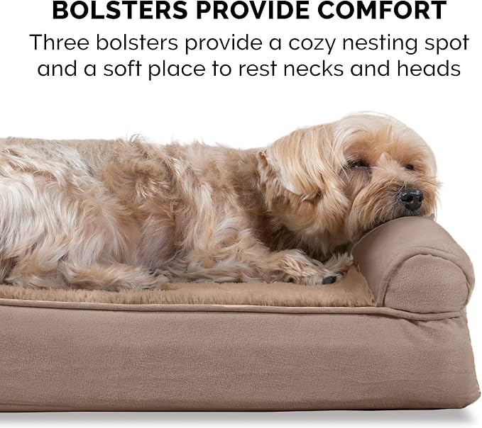 Furhaven Orthopedic Plush &amp; Suede Sofa Dog Bed - Jumbo Plus/XXL (up to 125 lbs), Almondine