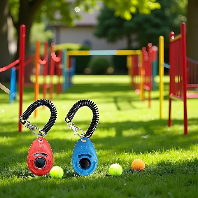 2Pcs Red and Blue Dog Training Clicker with Wrist Strap Lightweight Easy to Use, Pet Training Clicker for Cats Puppy Birds Horses. Perfect for Behavioral Training 2-Pack Collars