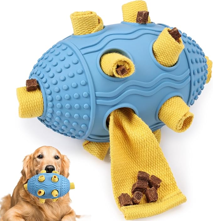 Interactive Dog Toy, Food Dispensing Puzzle Toy for Boredom Relief (Blue) | Designed with a Textured Rubber Surface and Multiple Openings for Treats or Kibble, Training Activities and Chew