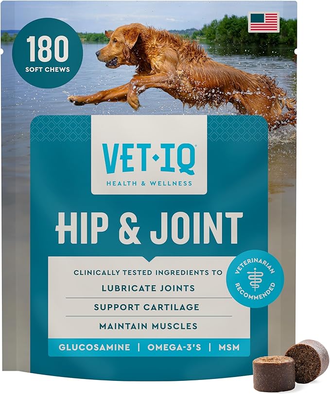 VetIQ Glucosamine Hip & Joint Supplement for Dogs, 180 Soft Chews, Joint Support Supplement with MSM and Krill, Dog Health Supplies Large & Small Breed, Chicken Flavored Chewables | Supports mobility for large & small breeds; glucosamine, MSM & krill o...